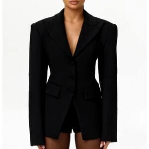 Naked Wardrobe Women's Black Suiting Power Shoulder Blazer Size M